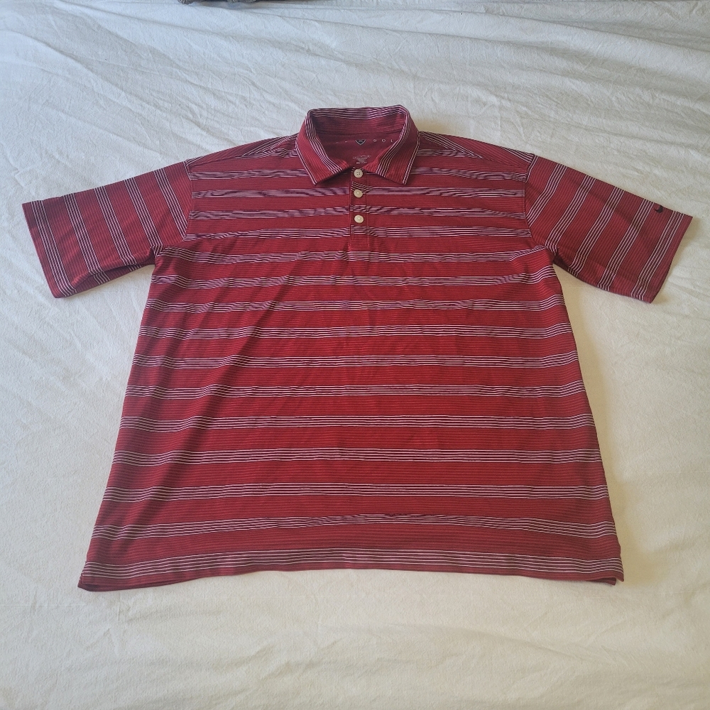 Nike Dri-Fit Golf Polo Mens Size Large Red Black White Pinstripes